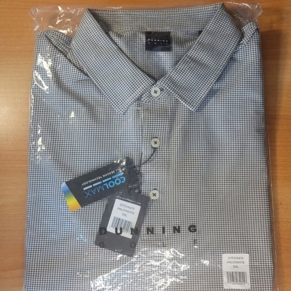 2XL Dunning Men's Coolmax Golf Polo Shirt Performance Halo White NWT Blue XXL